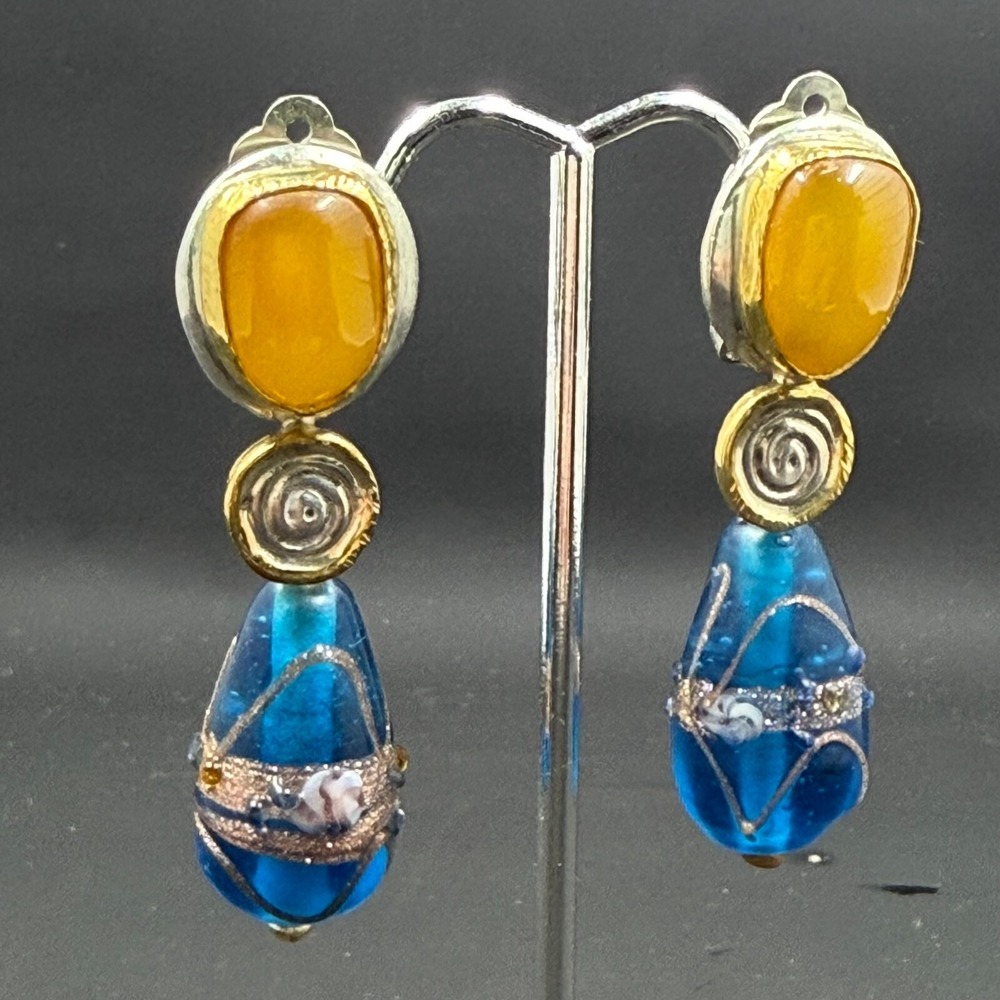 Sterling Silver 2" Modernist Clip-On Earrings – Signed Artisan Vintage